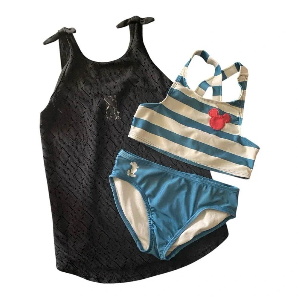 GIRLS SWIM BUNDLE-JUNK FOOD MICKEY MOUSE SWIMSUIT & ART CLASS COVER UP-SIZE 4/5